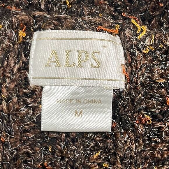 Vintage Alps Brown Marled V Neck Pullover Sweater Cableknit Long Sleeves Medium - Picture 5 of 8